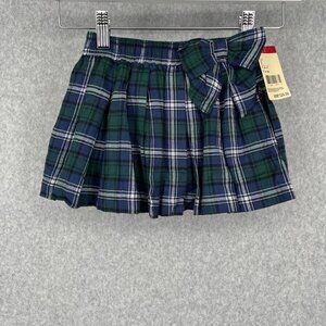 OshKosh Toddle Girls Pleated Plaid Bow Skirt Skort Size 2T Blue Green Tartan NEW